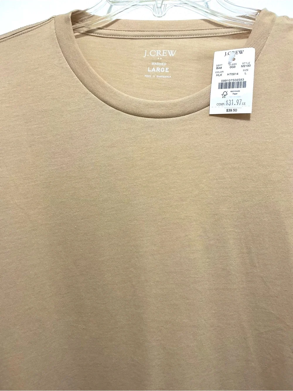 J. Crew Men's Long-Sleeve Washed Jersey Tee Khaki L